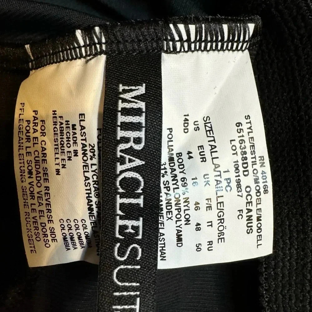 Miracle Suit Must Haves Oceanus One Piece Swimsuit Wrap V-Neck Black Size 14DD - Picture 5 of 6